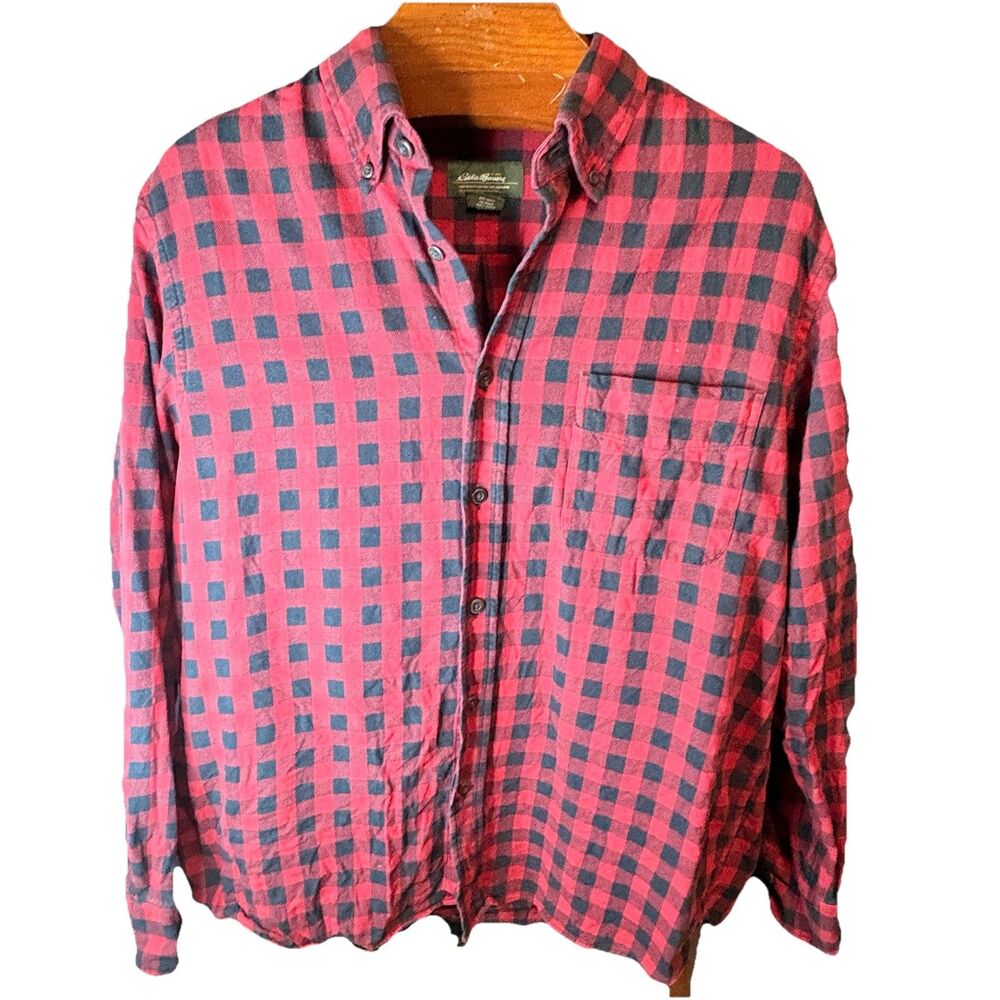 Eddie Bauer Men's L Red/Black Buffalo Plaid Classic 100% Cotton Flannel
